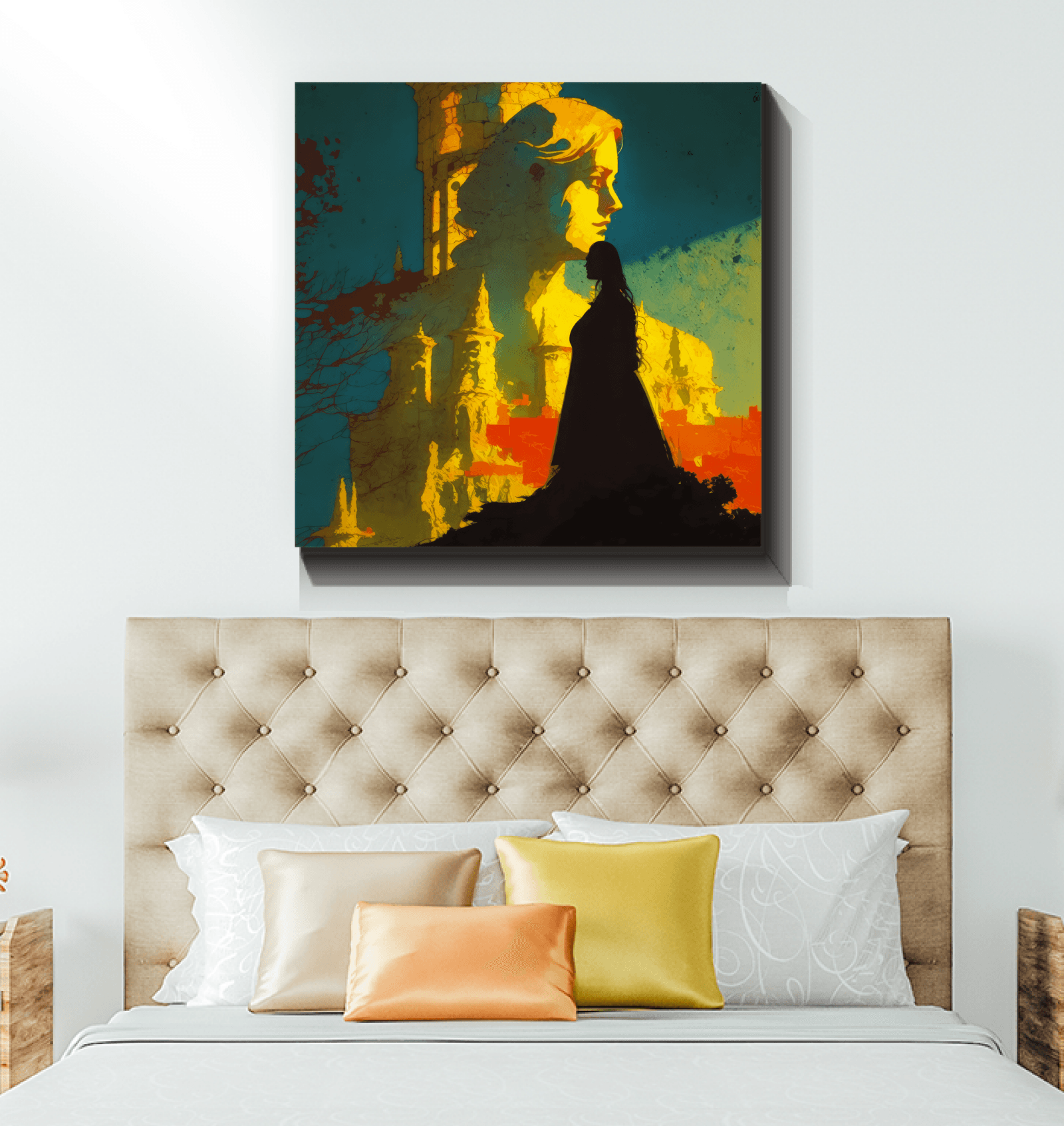 SurArt 68 Wrapped Canvas hanging in a sunlit room, casting soft shadows that enhance its beauty.