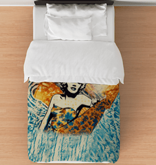 Vibrant Surfing 5 08 Duvet Cover with lively surfboard and wave print for a dynamic bedroom look.