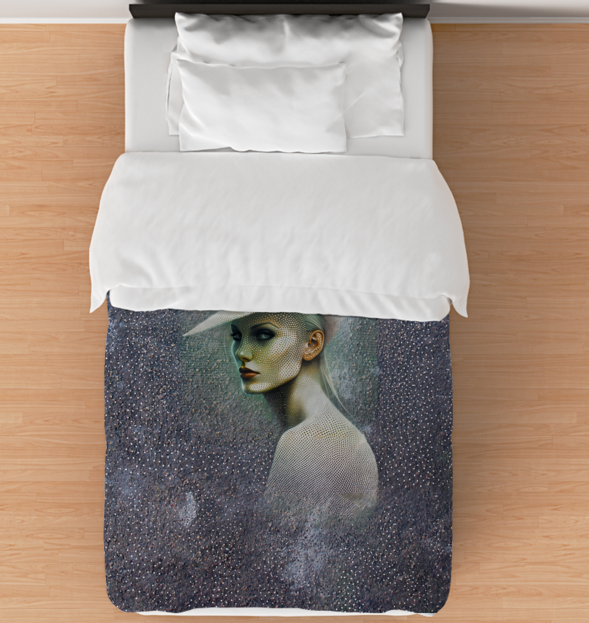 Moonlit Embrace Comforter on a neatly made bed