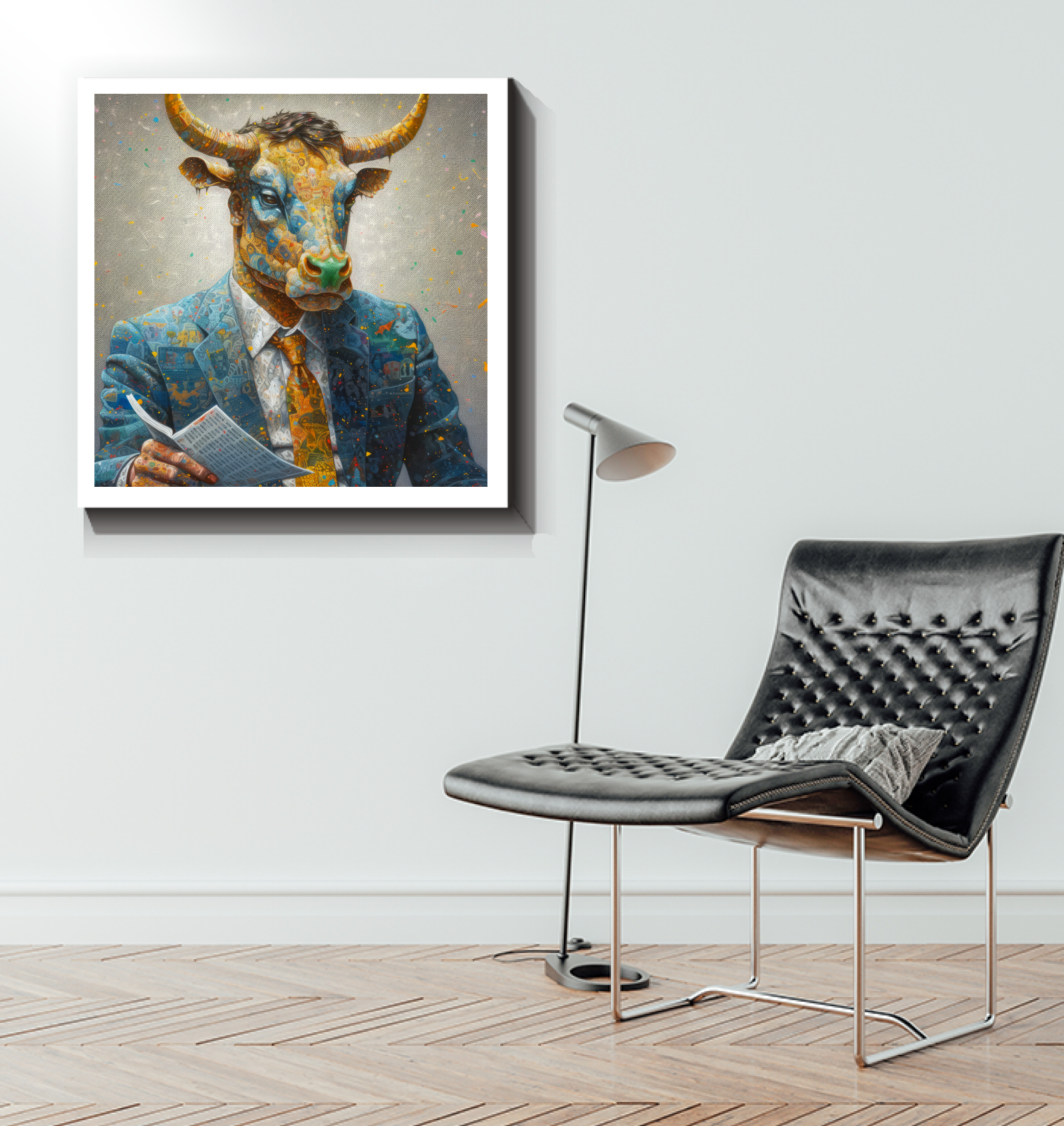 Bear-themed space decor on canvas.