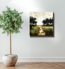 Moonlit Meadows Landscape Wrapped Canvas