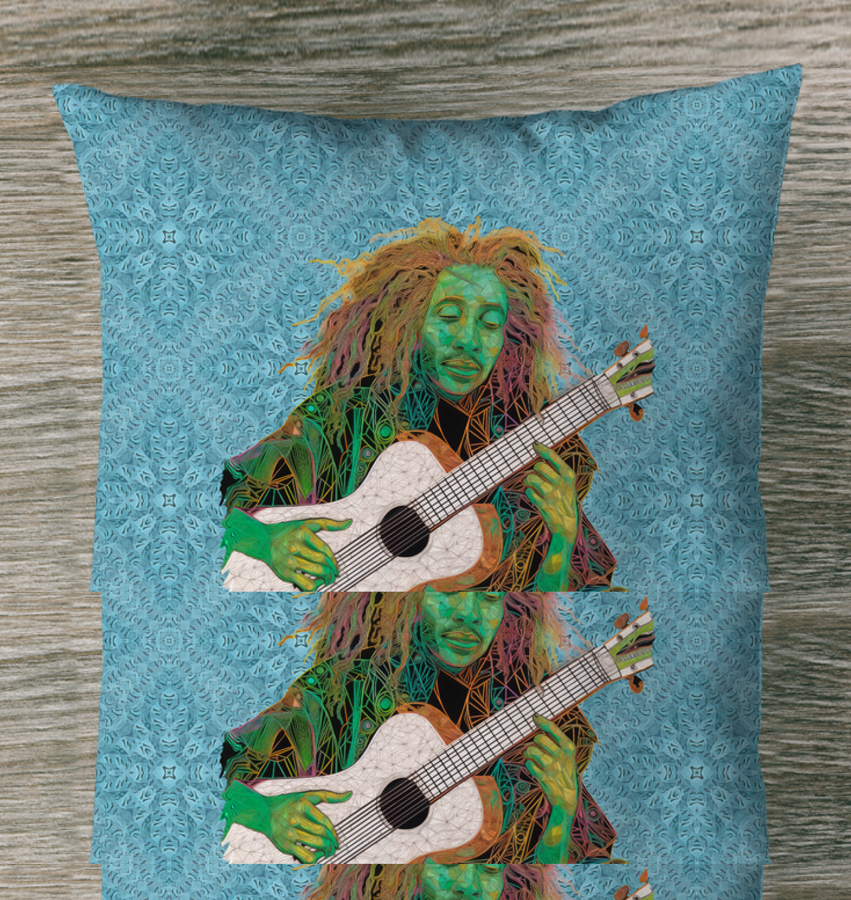 Groovy Garden City Indoor Pillow adding a colorful, vintage vibe to the living room.