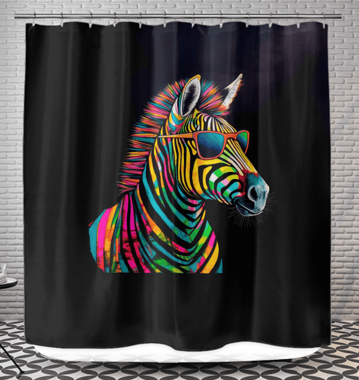 Zebra Serenity Shower Curtain creating a tranquil and serene bathroom atmosphere with its elegant design.