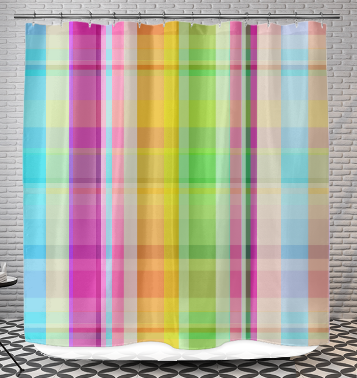 Brighten up your bathroom with the colorful and lively Carnival Vibes Shower Curtain, perfect for a fun atmosphere.