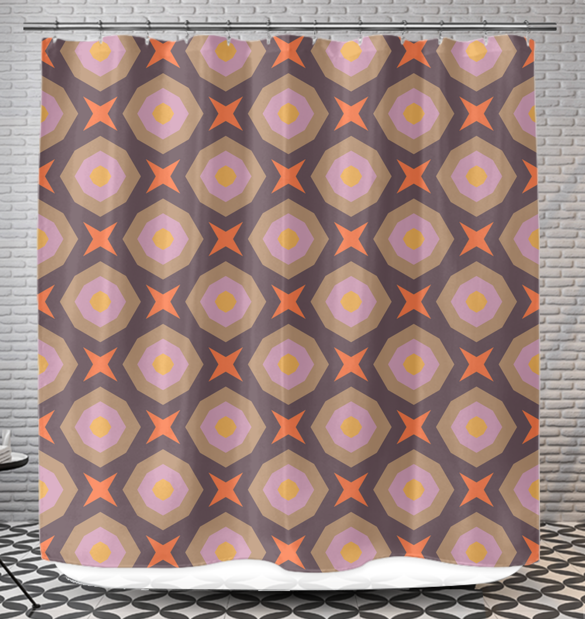 Modern geometric pattern bath curtain for contemporary bathrooms