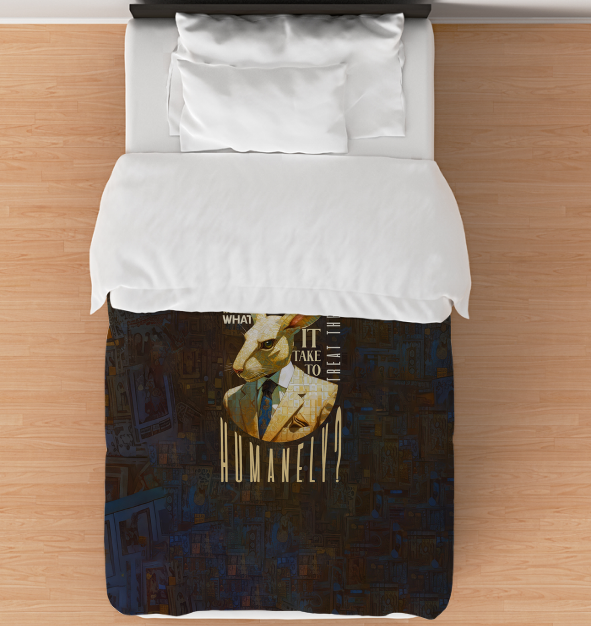 Surfer Rabbit Comforter with Beach Design.