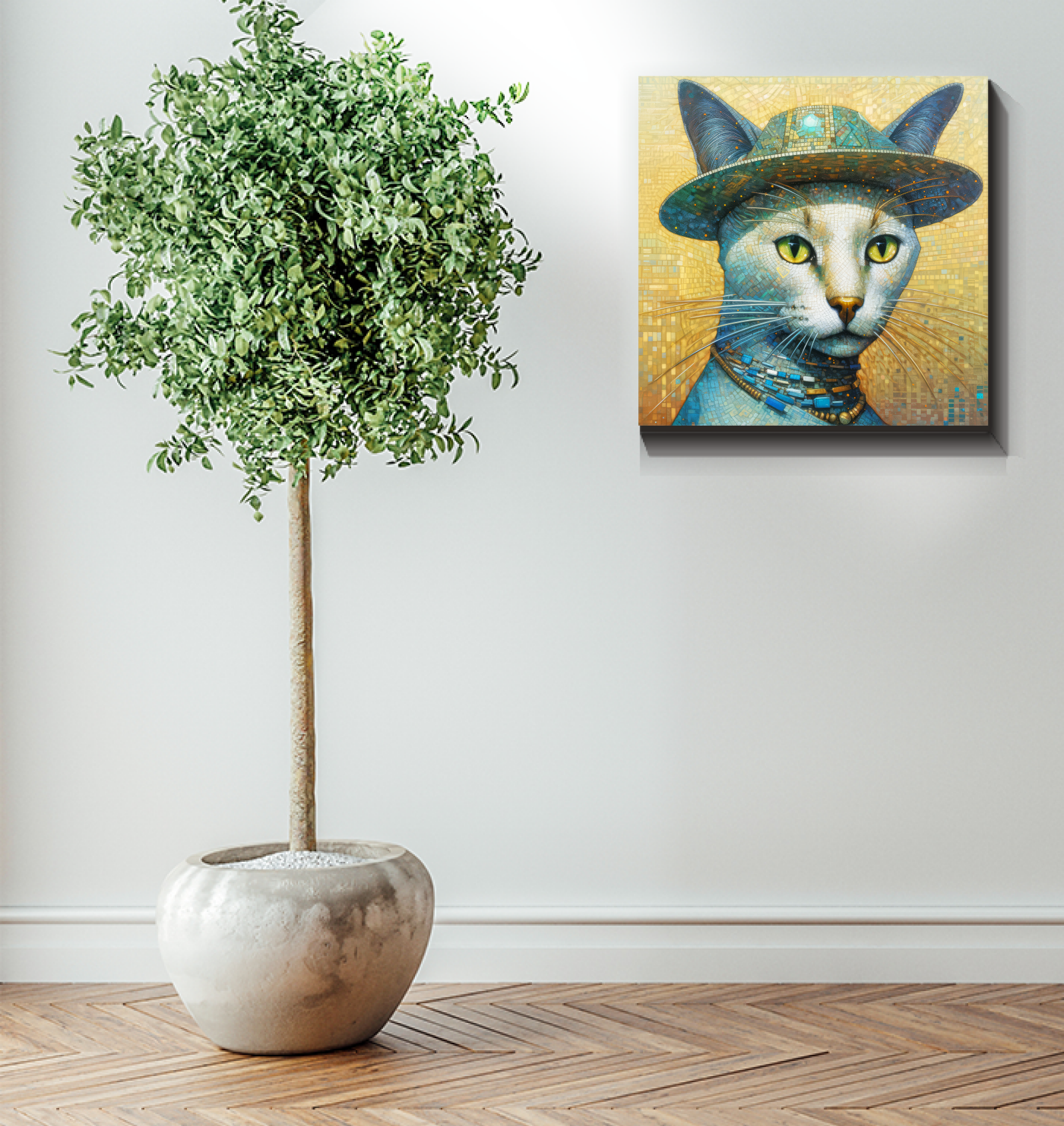 Playful cat canvas art for home decor.