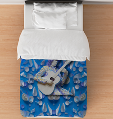 Tranquil Pond Kirigami Comforter on bed, showcasing elegant design and serene color palette.