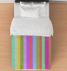 Morning Mist Stripes Duvet Cover on bed, showcasing elegant design and soft texture.