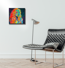 Floral wrapped canvas artwork in living room setting