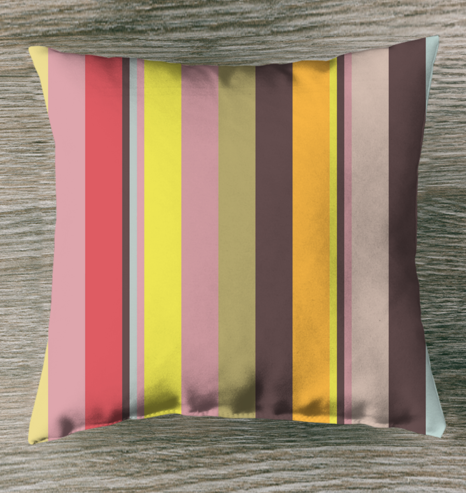 Psychedelic Prism Stripe Indoor Pillow on an eclectic styled couch.