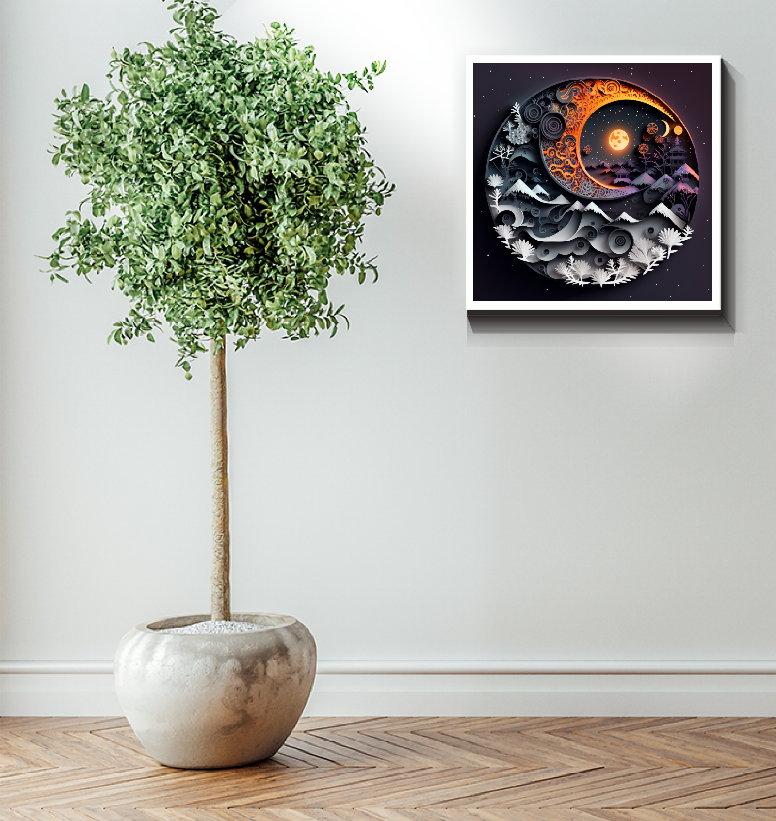 Zen Garden with contrasting elements on canvas.