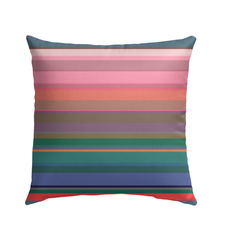 Multi-colored stripes on Rainbow Bliss Outdoor Pillow for vibrant decor.