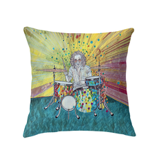 Wildflower Wonder City Indoor Pillow showcasing vibrant floral patterns on a sofa.