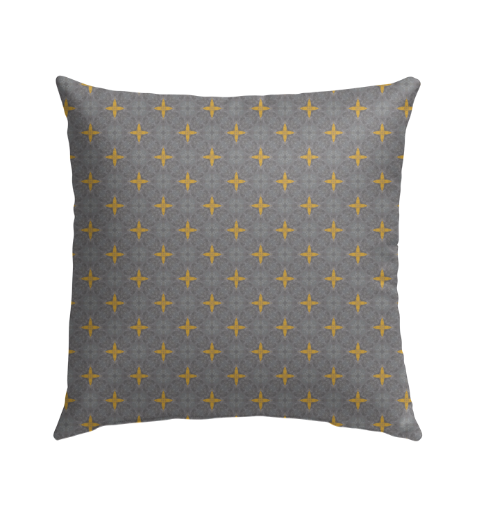Geometric Sunrise design on weather-resistant outdoor pillow.