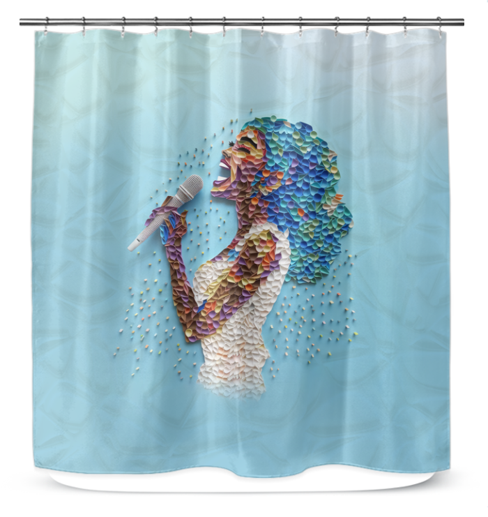 Space-inspired bathroom decor with celestial paper constellation shower curtain.