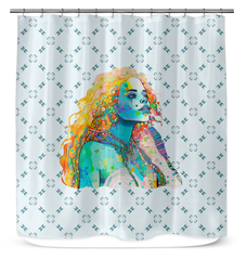 Whimsical Blooms Shower Curtain displayed in a cheerful bathroom.