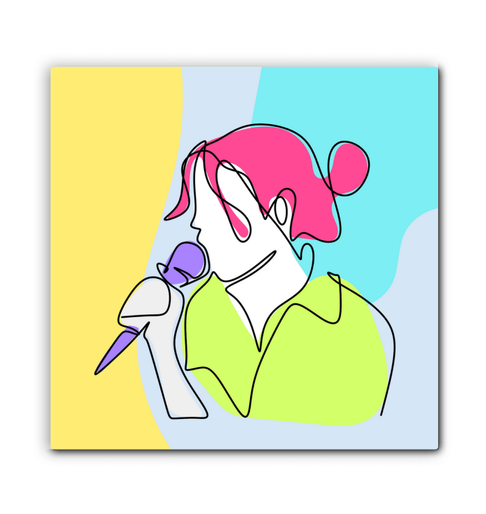 Girl Singing Line Art 1 Wrapped Canvas - Beyond T-shirts
