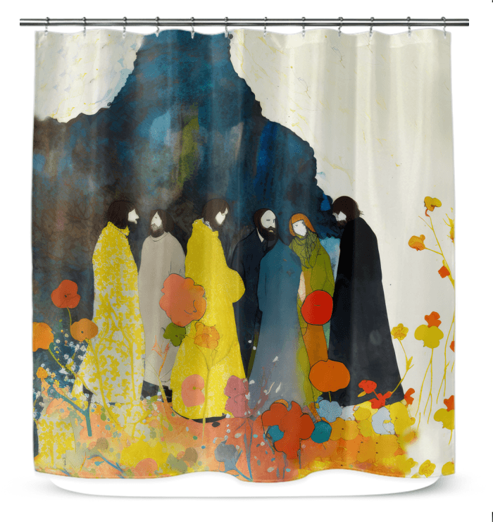 Artistic SurArt 126 shower curtain adding a splash of color and design to the bathroom