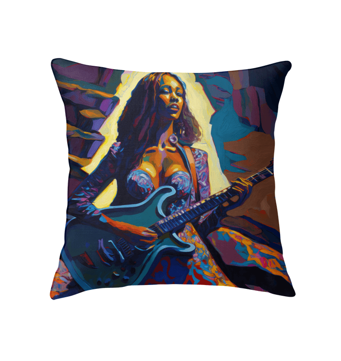 SurArt 127 Indoor Pillow showcased on a stylish couch, adding a splash of color and artistic elegance to the room.