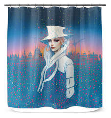 Stylish and unique Infinite Imagination Shower Curtain in a modern bathroom