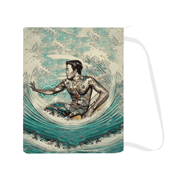 The Surfing 1 36 Laundry Bag displayed in a living space, featuring vibrant surf design elements, bringing a functional and stylish touch to the room.