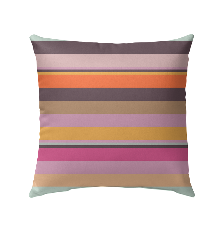 Vibrant, sunrise-colored stripes on Electric Sunrise Outdoor Pillow.