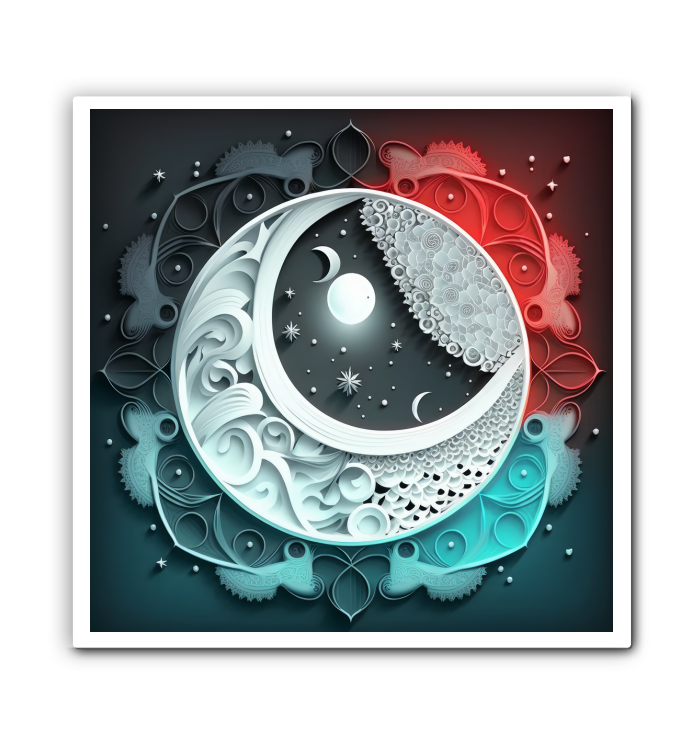 Cosmic balance art on wrapped canvas with Ying Yang symbol.