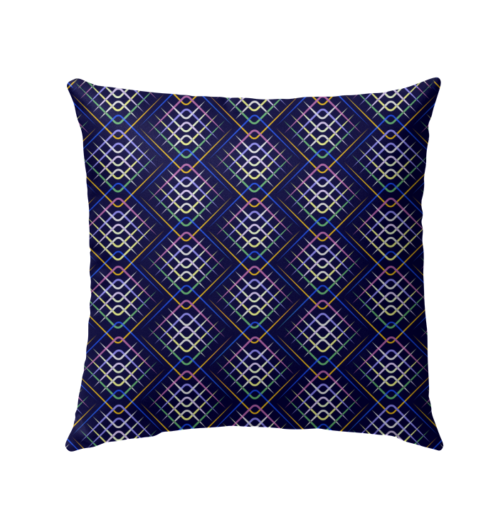 Colorful Polka Dot Delight Outdoor Pillow on garden chair