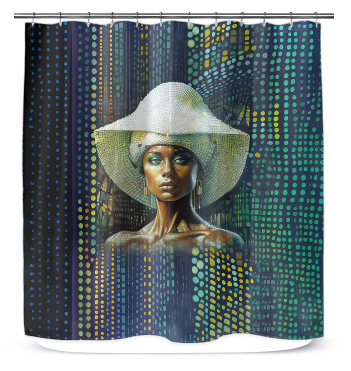 Close-up of Serene Sunrise Beyond Style Shower Curtain pattern.