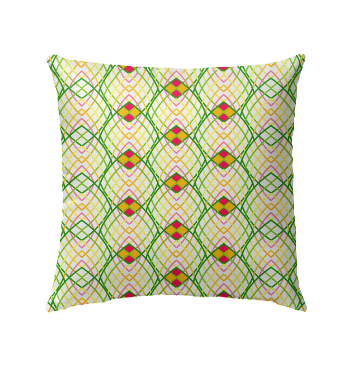 Colorful paisley pattern outdoor pillow for patio.