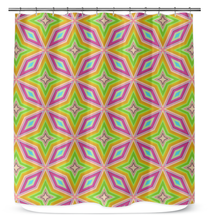 Stylish bathroom with Cosmic Dreams patterned shower curtain
