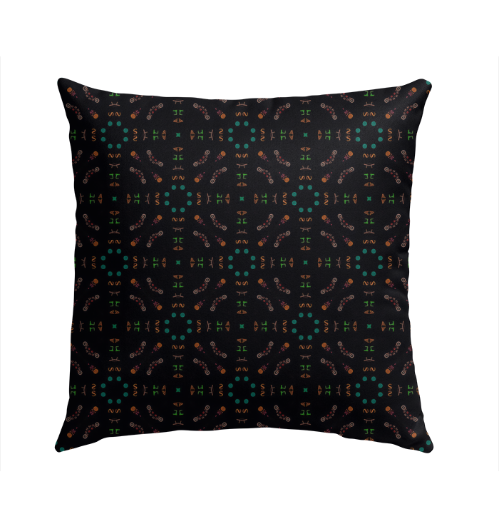 Elegant outdoor pillow with Melodic Harmony design on a garden bench.