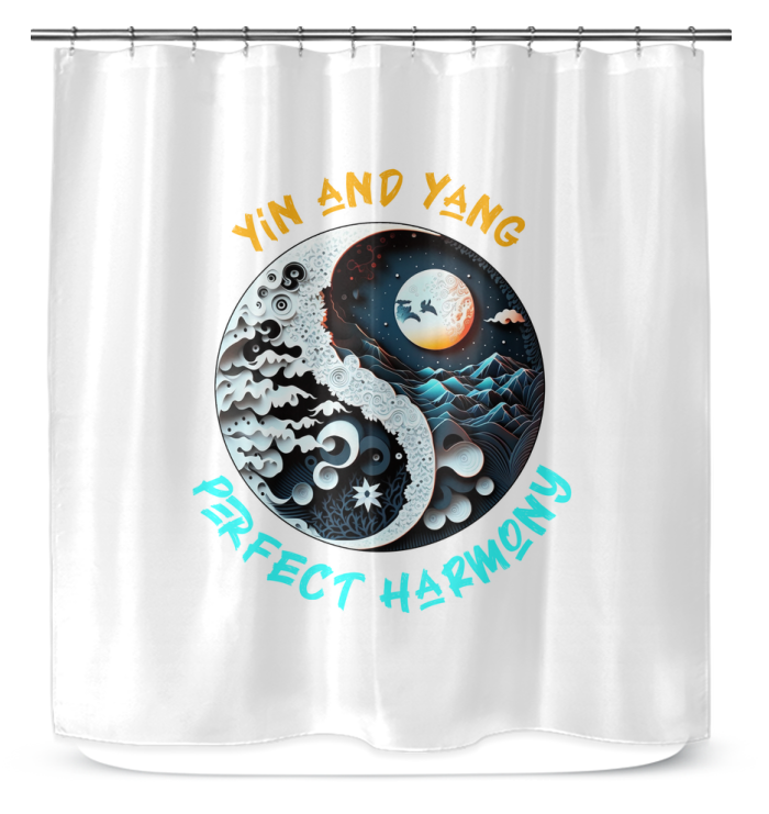 Tranquil Ying Yang shower curtain with a vintage charm.