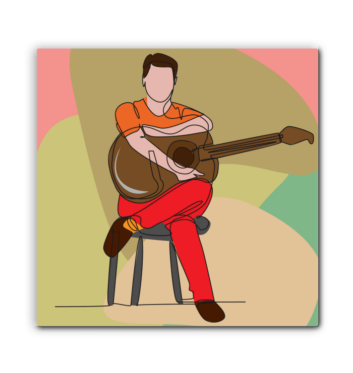 A Man Sitting with A Guitar 2 Wrapped Canvas - Beyond T-shirts