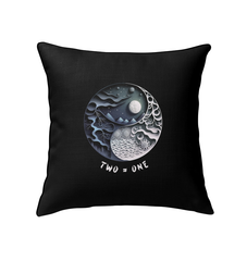 Coral Reef Yin Yang Pillow on a cozy sofa.