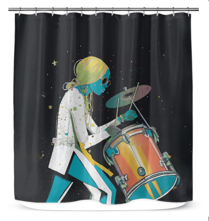 Elegant Rhythmic Melodies Shower Curtain adding style to a shower.