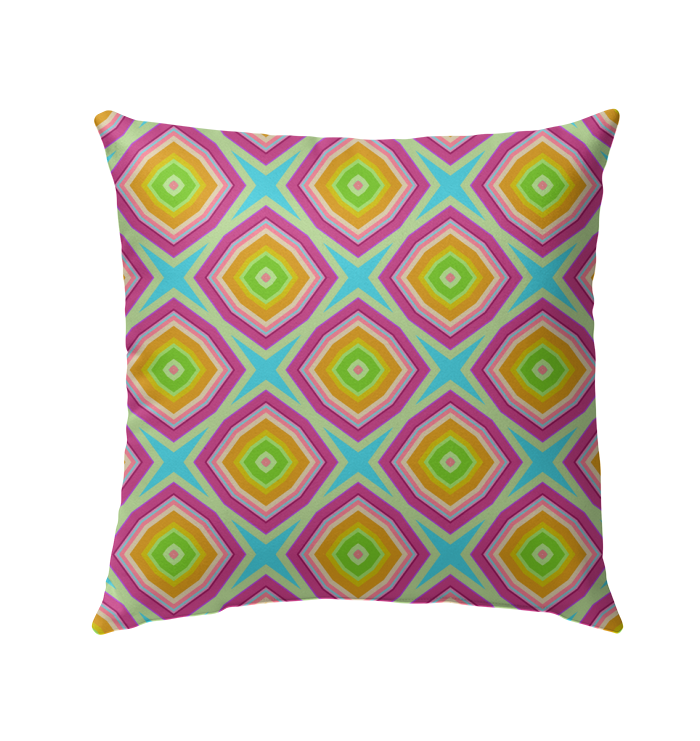 Colorful geometric pattern outdoor pillow for modern decor.