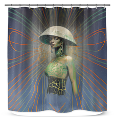 Close-up of Retro Chic Beyond Style Shower Curtain pattern.