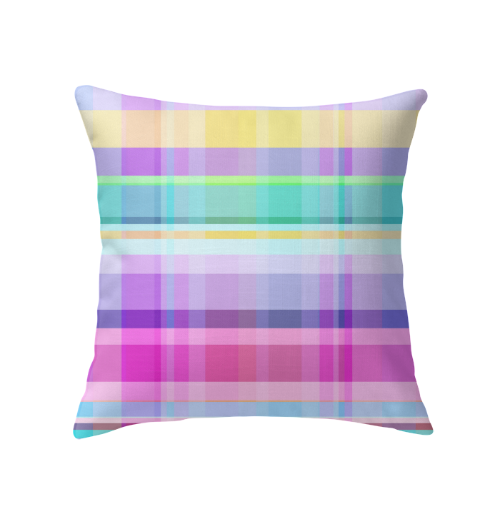 Close-up of the Retro Rainbow Blast Indoor Pillow, showcasing its colorful and nostalgic design.