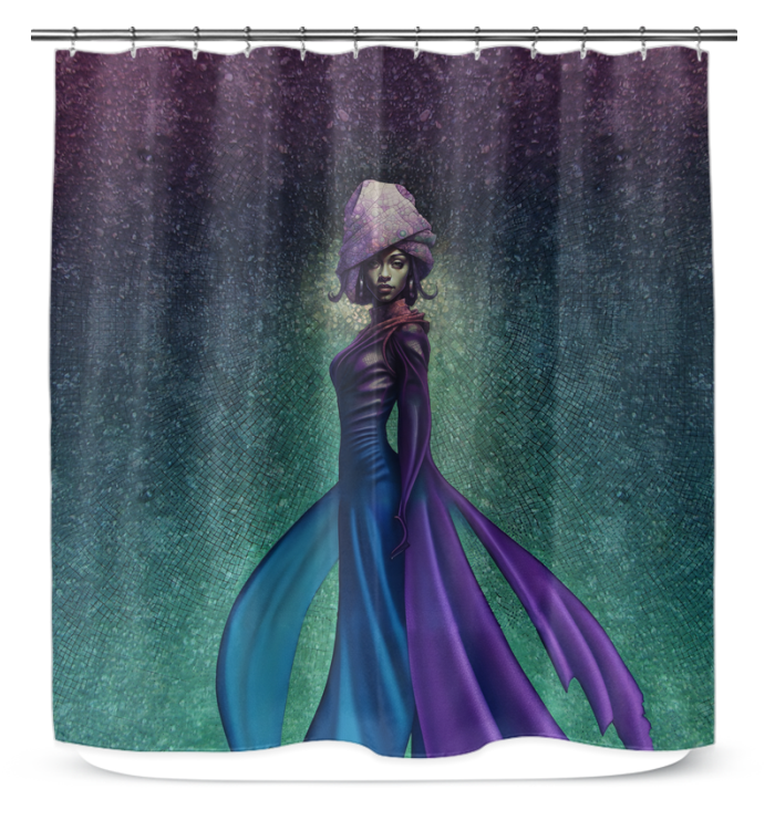 Floral Essence Beyond Style Shower Curtain hanging in bathroom.