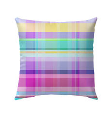 Close-up view of the Retro Rainbow Blast Outdoor Pillow, highlighting its retro patterns and vibrant rainbow hues.