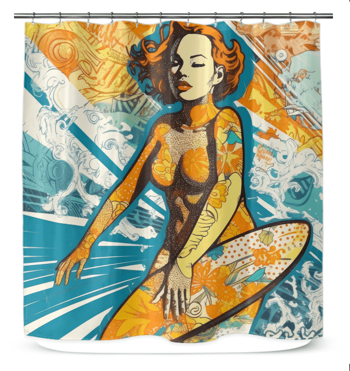 Dynamic Surfing 5 31 Shower Curtain with a stunning wave design, perfect for adding a splash of surf culture to your bathroom decor.