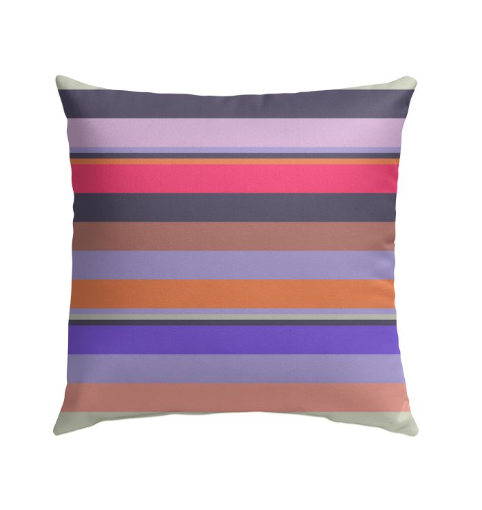 Retro Rainbow Blast Outdoor Pillow enhancing a cozy patio setting.