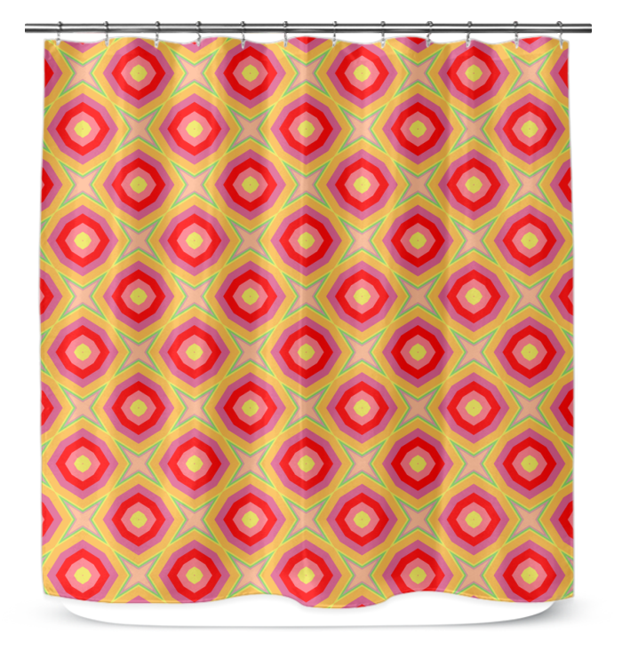 Elegant and colorful Boho Bliss shower curtain detail.