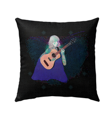 Colorful Sunshine Serenade pillow placed on an outdoor lounge chair.