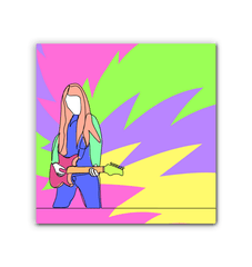 Girl Playing Guitar Line Art 2 Wrapped Canvas - Beyond T-shirts