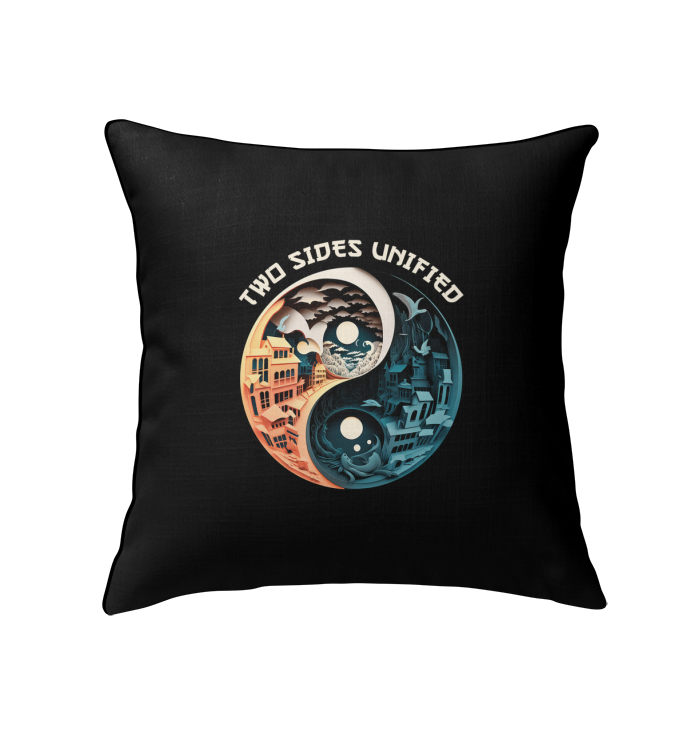 Harmonious Ying Yang motif on an autumn-themed pillow.