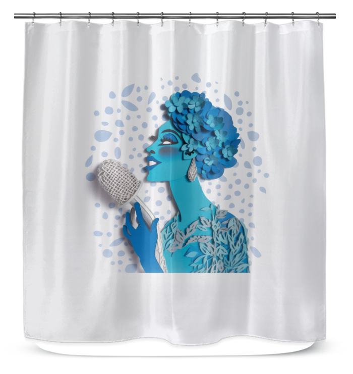 Artistic Bamboo Papercut pattern shower curtain in a bathroom setting.