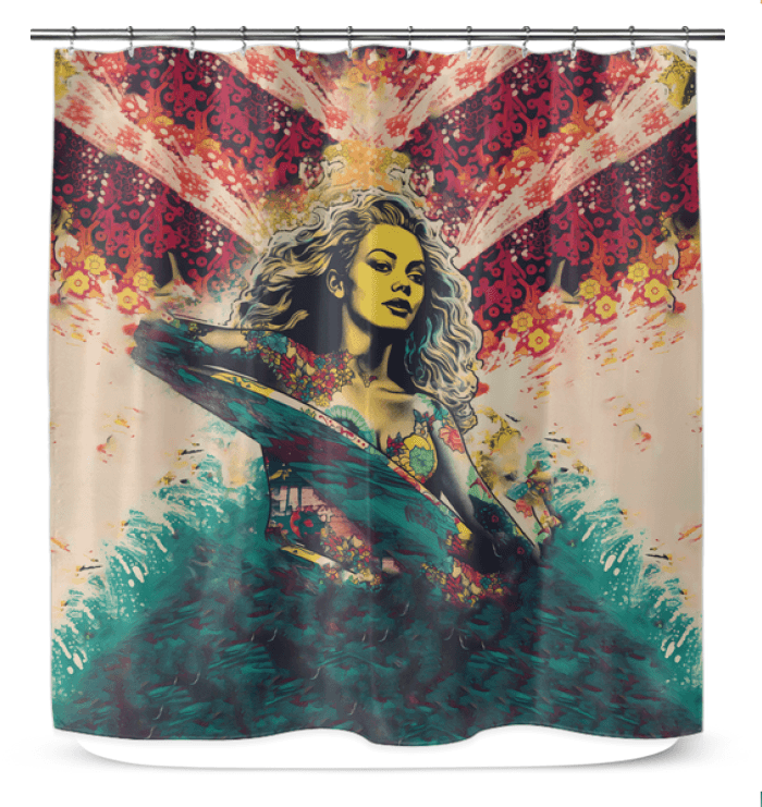 Detailed view of Surfing 1 02 Shower Curtain, showcasing its quality material and vibrant surf-themed graphics, adding a wave of charm to any bathroom.